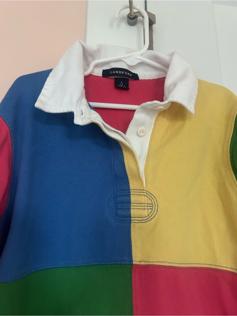 Lands' End Kids' Colorblock Rugby Shirt - Multit size 7/8 - Picture 2 of 6